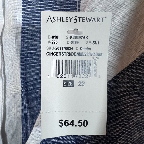 Ashley Stewart Maxi Dress Women’s Size 22 Striped Blue & White Pockets Zipper - Picture 12 of 15